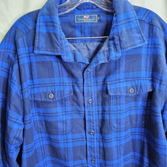 Vineyard Vines Blue Plaid Lined Flannel Jacket Size Large - Picture 3 of 8